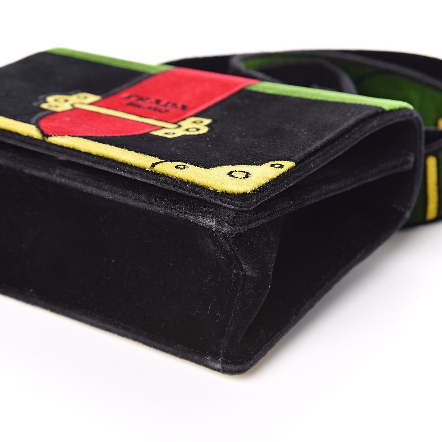 Velluto Ricamo Cahier Shoulder Bag Black