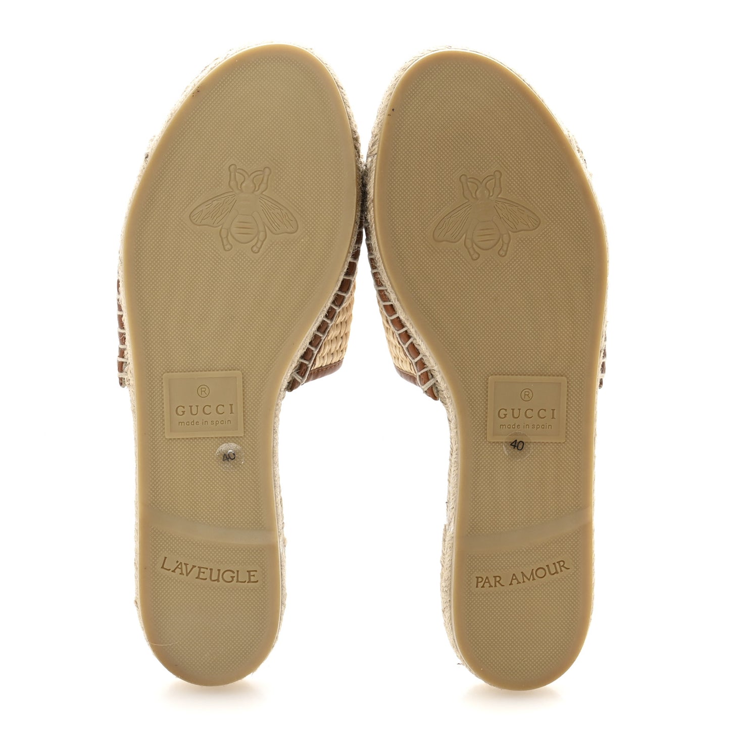Raffia Interlocking G Flat Slide Espadrille Sandals 40  Natural Harness Brown
