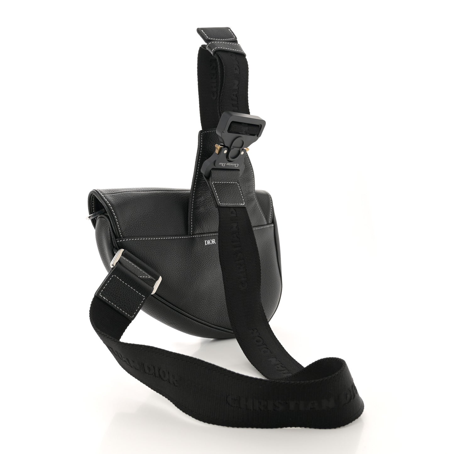 X SHAWN STUSSY Grained Calfskin Bee Saddle Bag Black