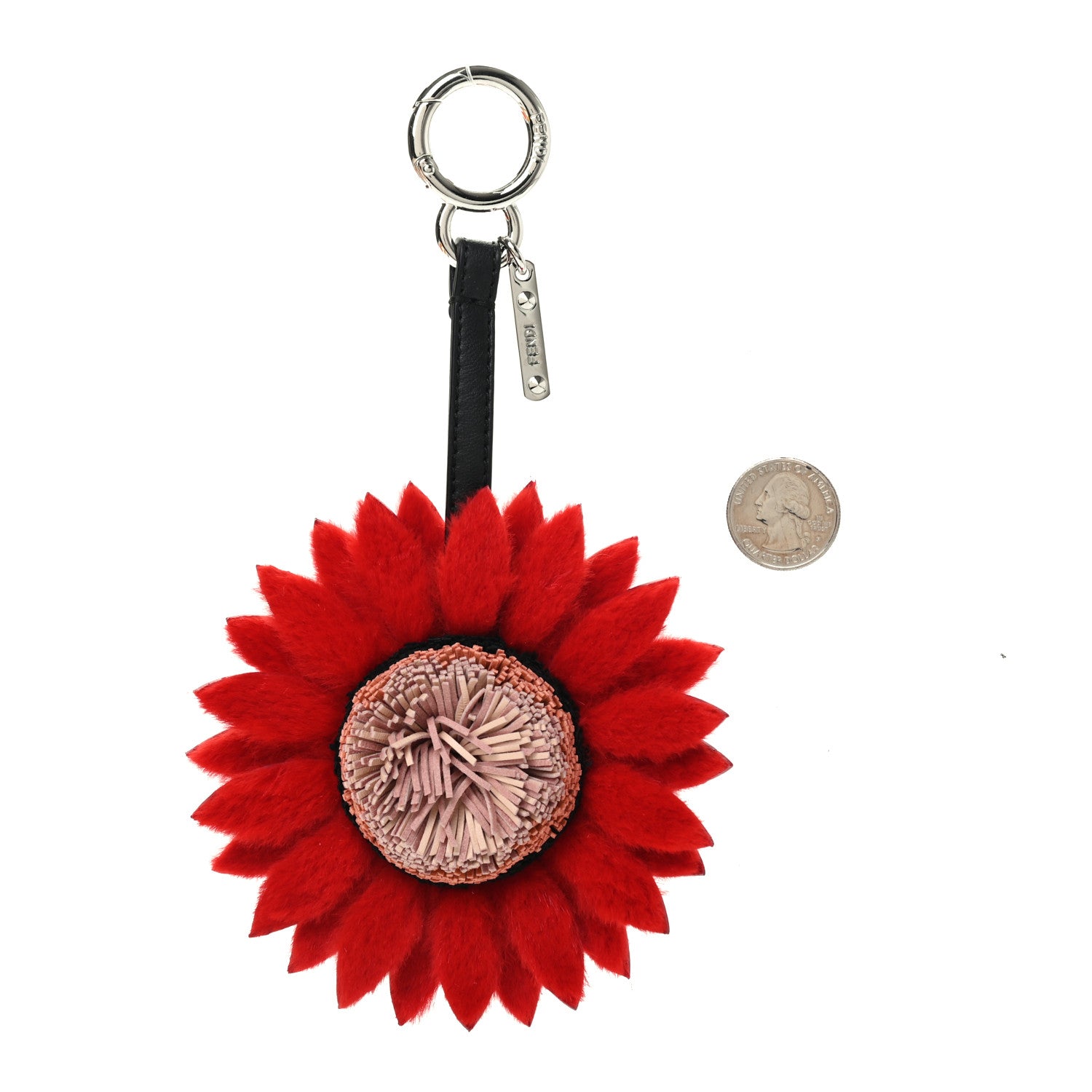 Fendi Calfskin Rabbit Fur Daisy Bag Charm Red Plaster 2 of 4
