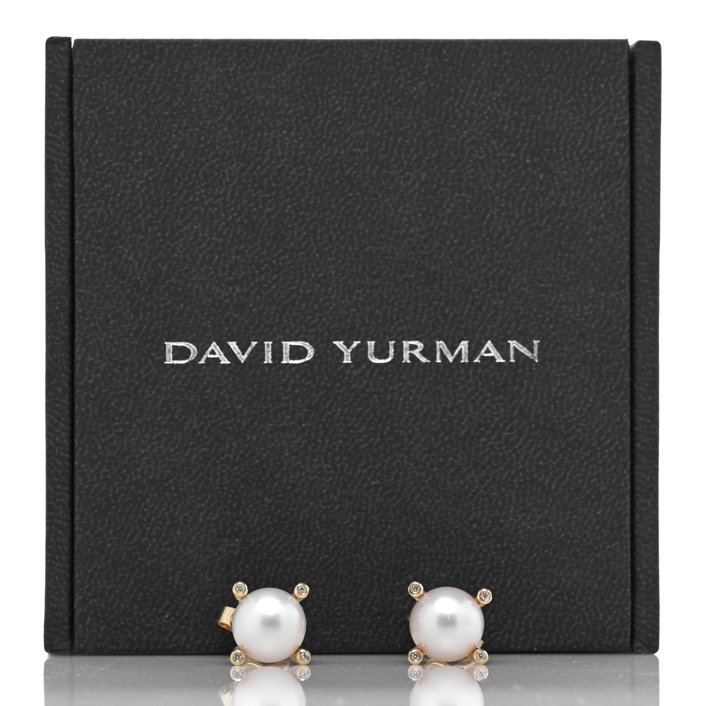 18K Yellow Gold Diamond Pearl 9.5mm Cable Stud Earrings