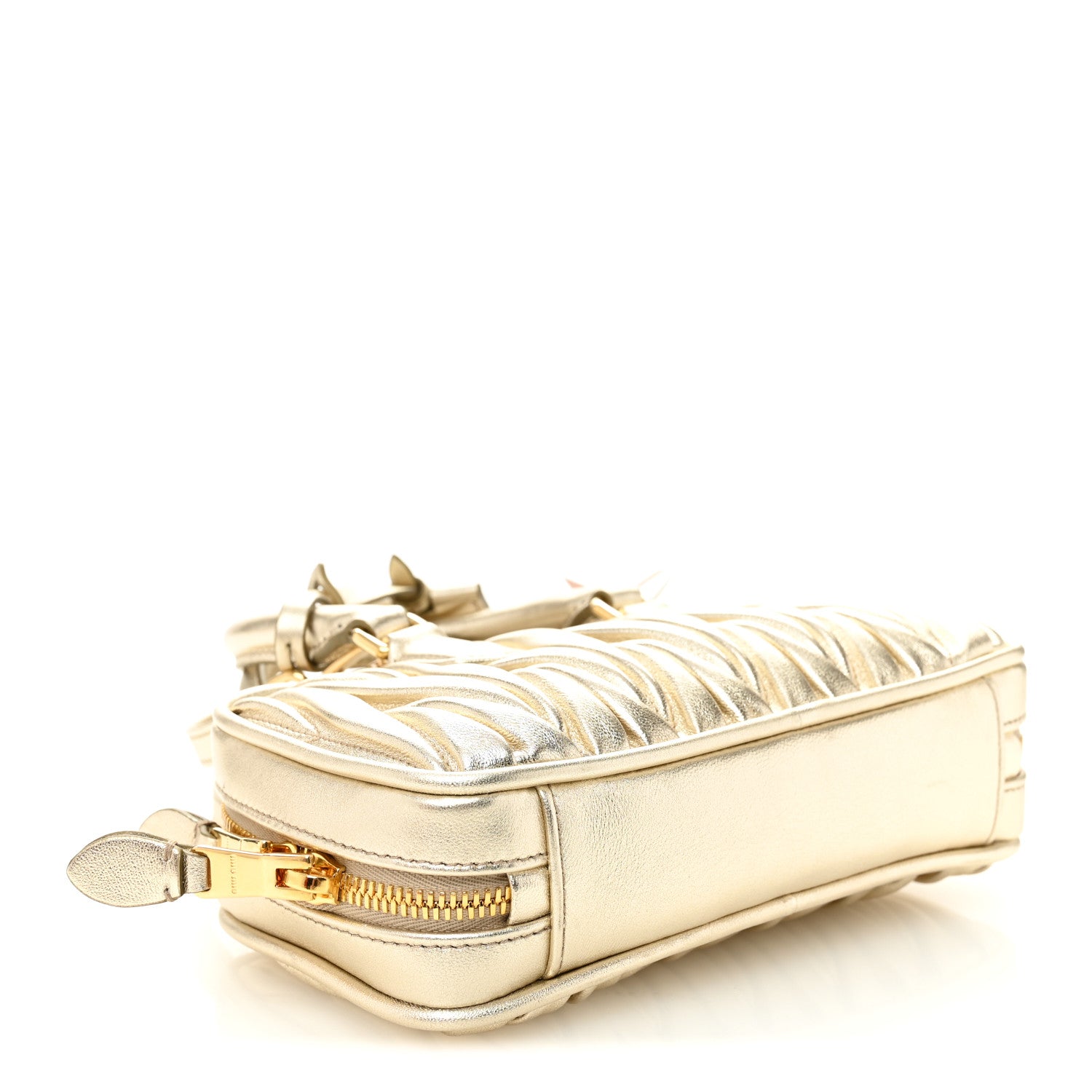 Miu Miu Metallic Nappa Matelasse Mini Arcadie Top Handle Bag Pirite 4 of 10