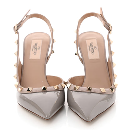 Valentino Garavani Patent Nappa Rockstud Half D'Orsay Slingback 85mm Pumps 37.5 Perla Poudre 2 of 8