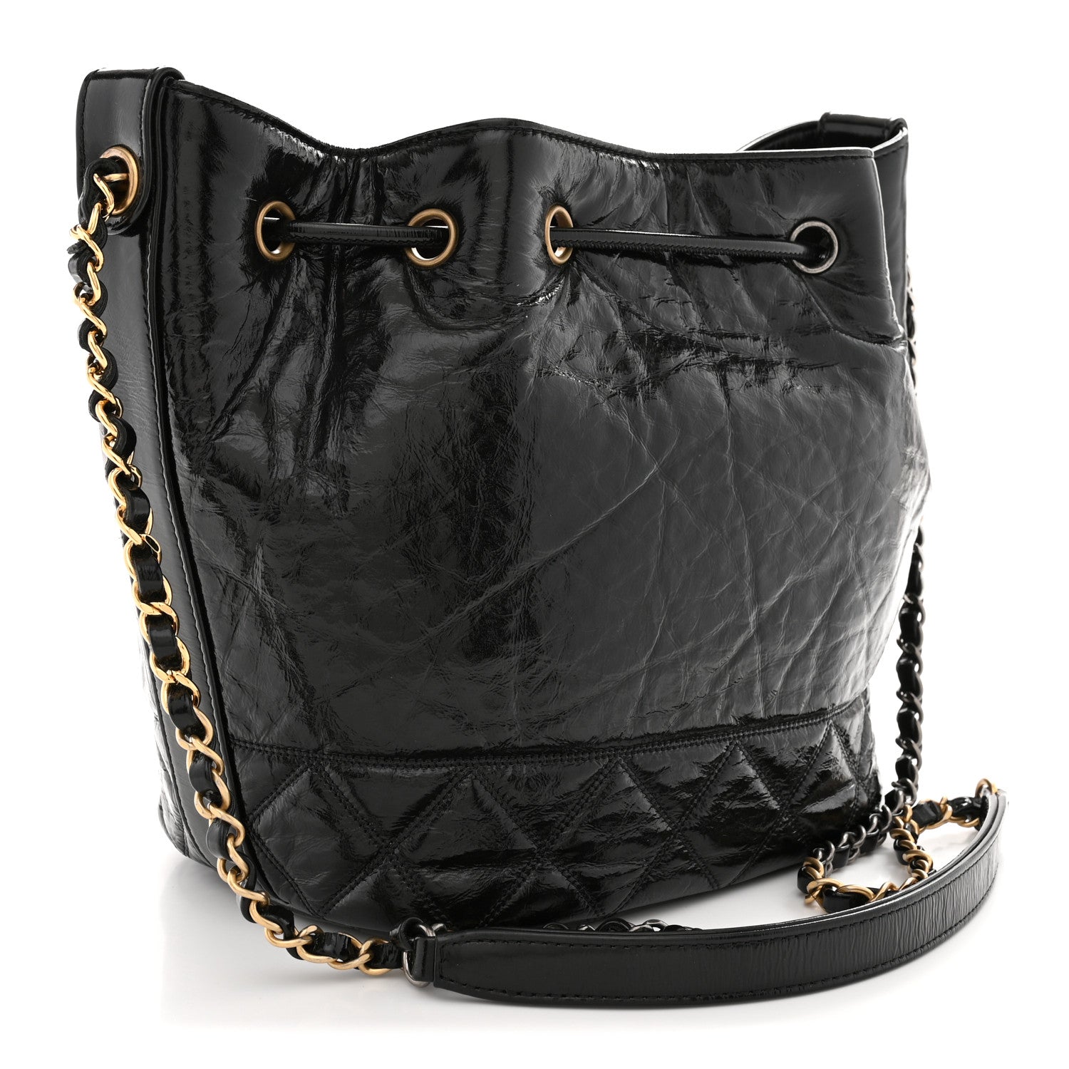 Chanel Shiny Aged Calfskin CC Chain Drawstring Bag Black 3 of 10