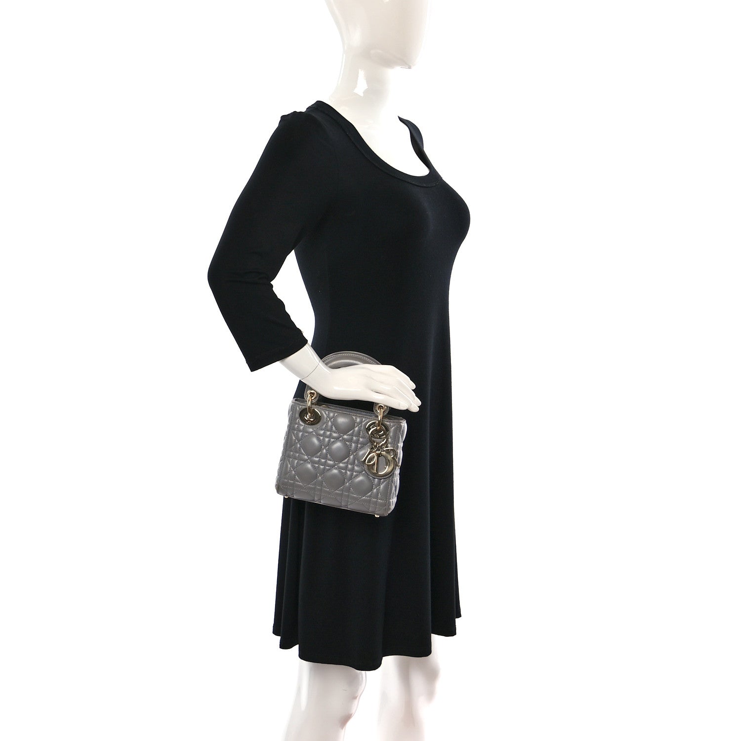 Christian Dior Metallic Lambskin Cannage Mini Lady Dior Grey 2 of 16