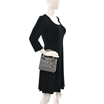 Christian Dior Metallic Lambskin Cannage Mini Lady Dior Grey 2 of 16