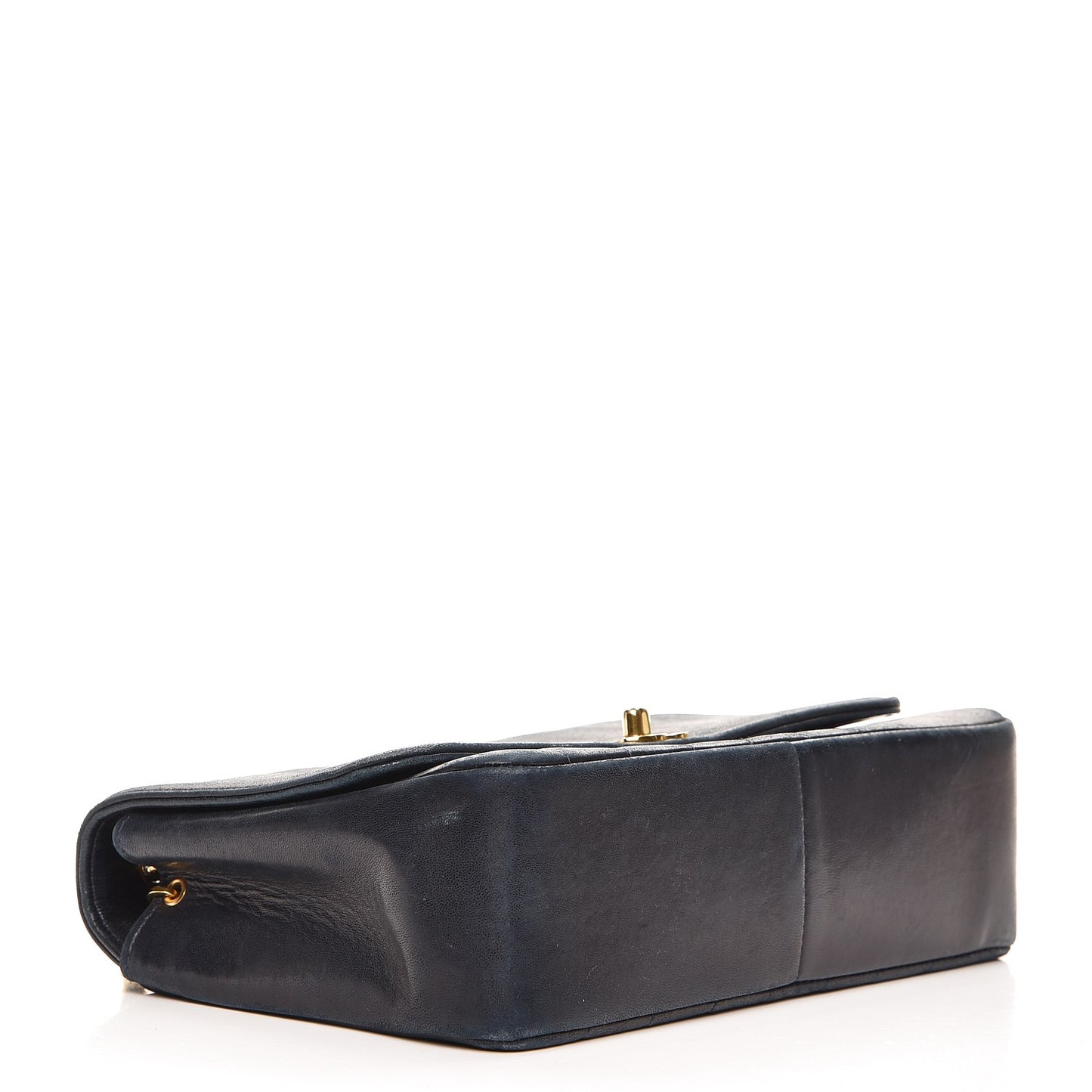 Lambskin Vertical Quilted Medium Single Flap Navy