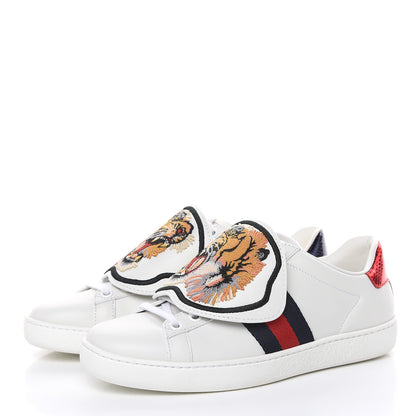 Gucci Calfskin Web Tiger Embroidered Womens Ace Sneakers 34.5 White 3 of 8