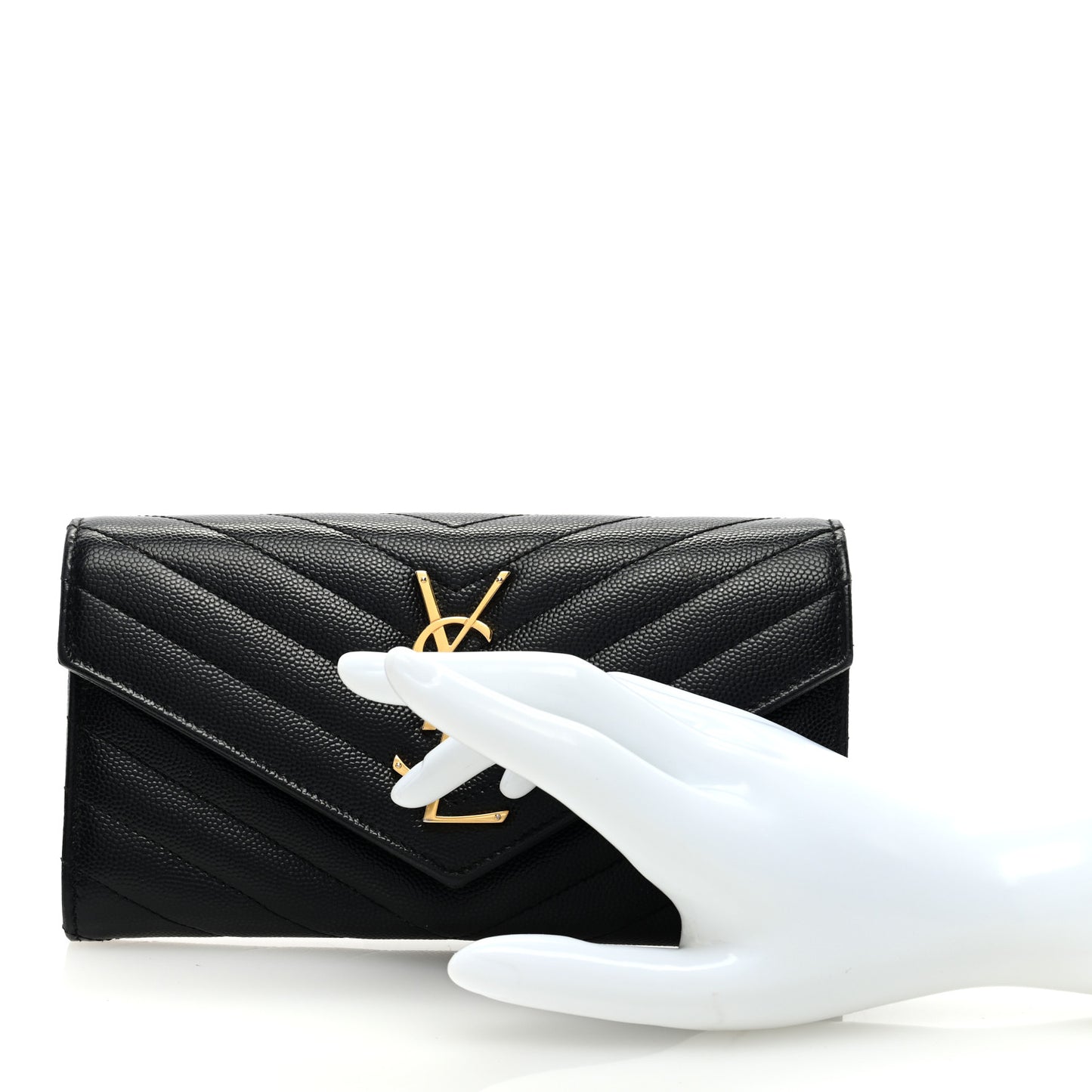 Grain De Poudre Matelasse Chevron Monogram Flap Wallet Black