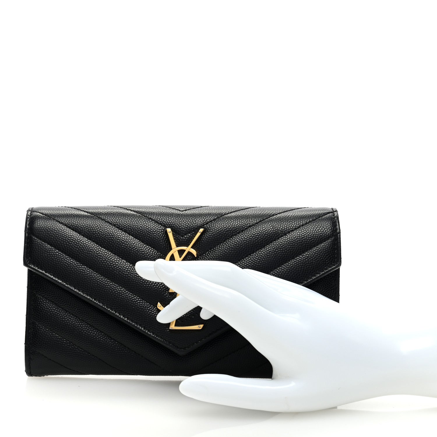 Saint Laurent Grain De Poudre Matelasse Chevron Monogram Flap Wallet Black 2 of 9
