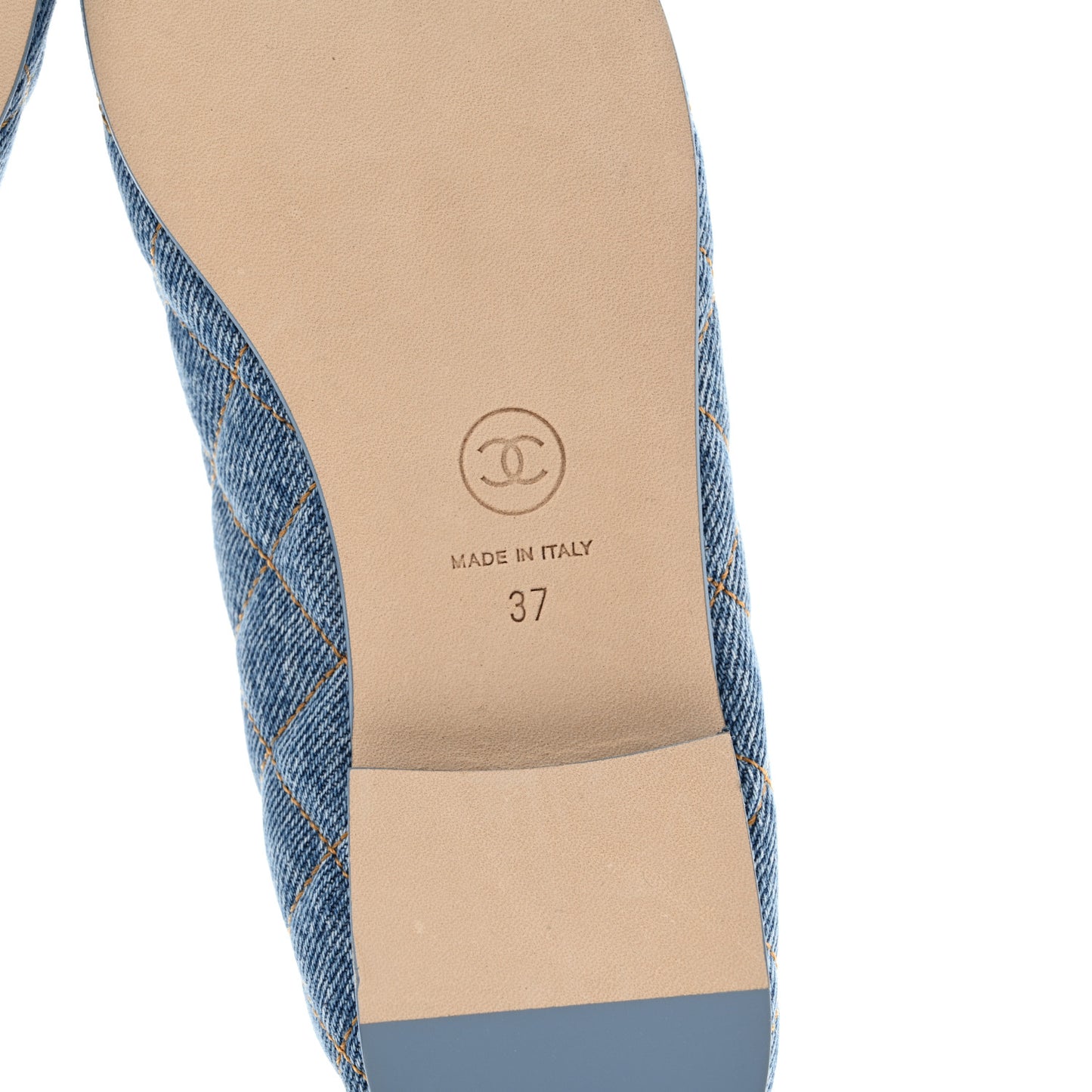 Denim Quilted CC Cap Toe Ballerina Flats 37 Light Blue