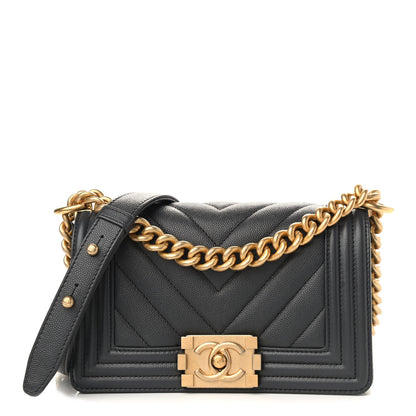 Chanel Caviar Chevron Quilted Small Boy Flap Dark Grey 1 of 9