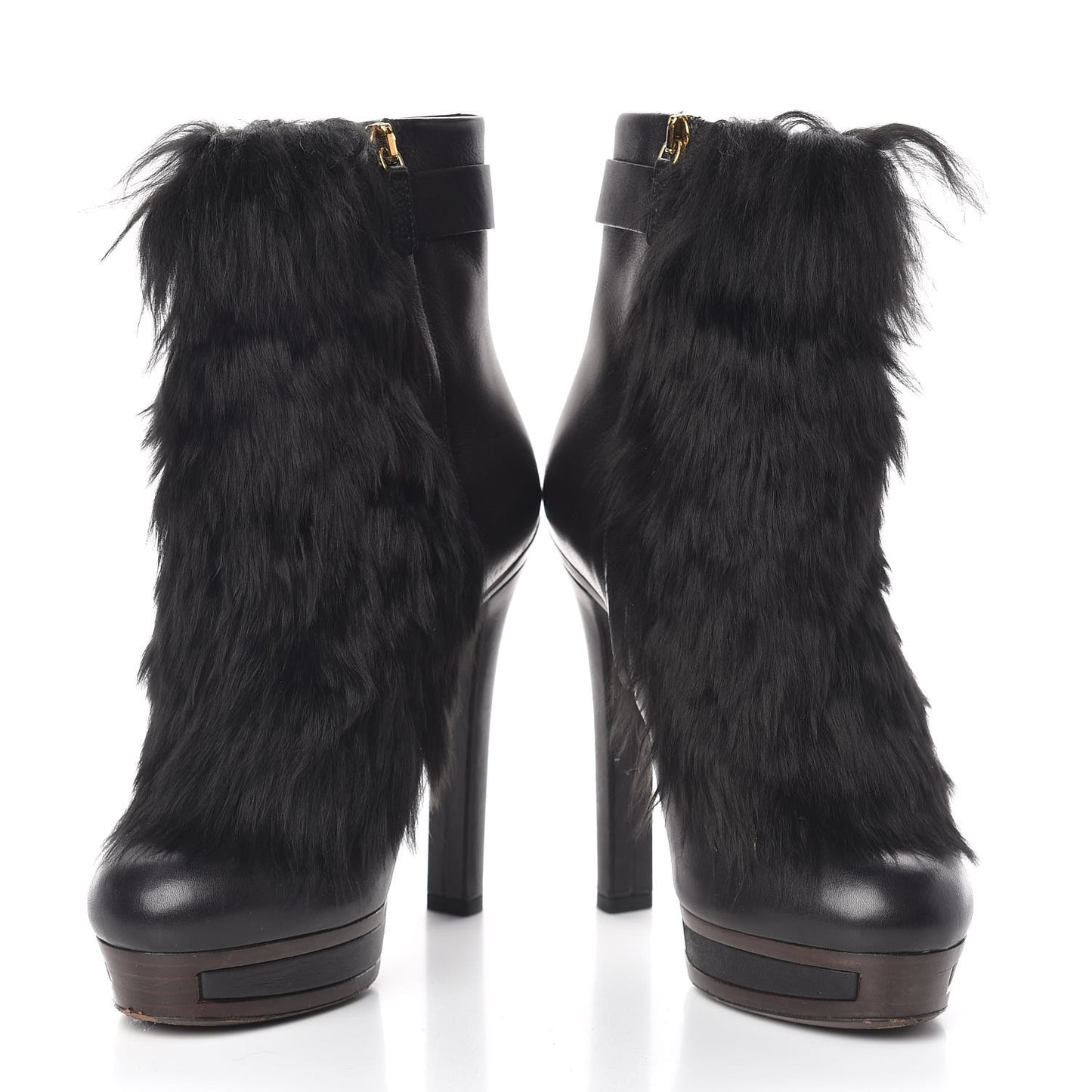 Alpaca Fur Lambskin Alyona Platform Ankle Boots 36 Black