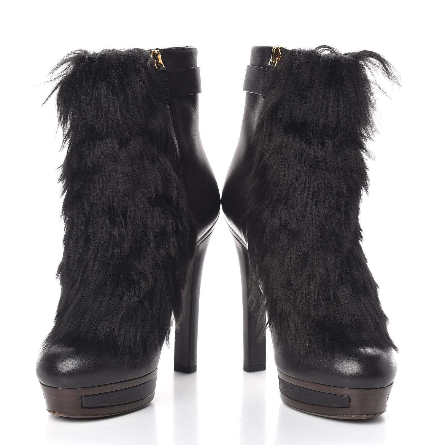 Gucci Alpaca Fur Lambskin Alyona Platform Ankle Boots 36 Black 5 of 15