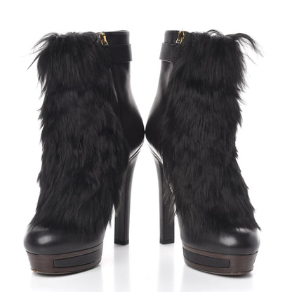 Gucci Alpaca Fur Lambskin Alyona Platform Ankle Boots 36 Black 5 of 15