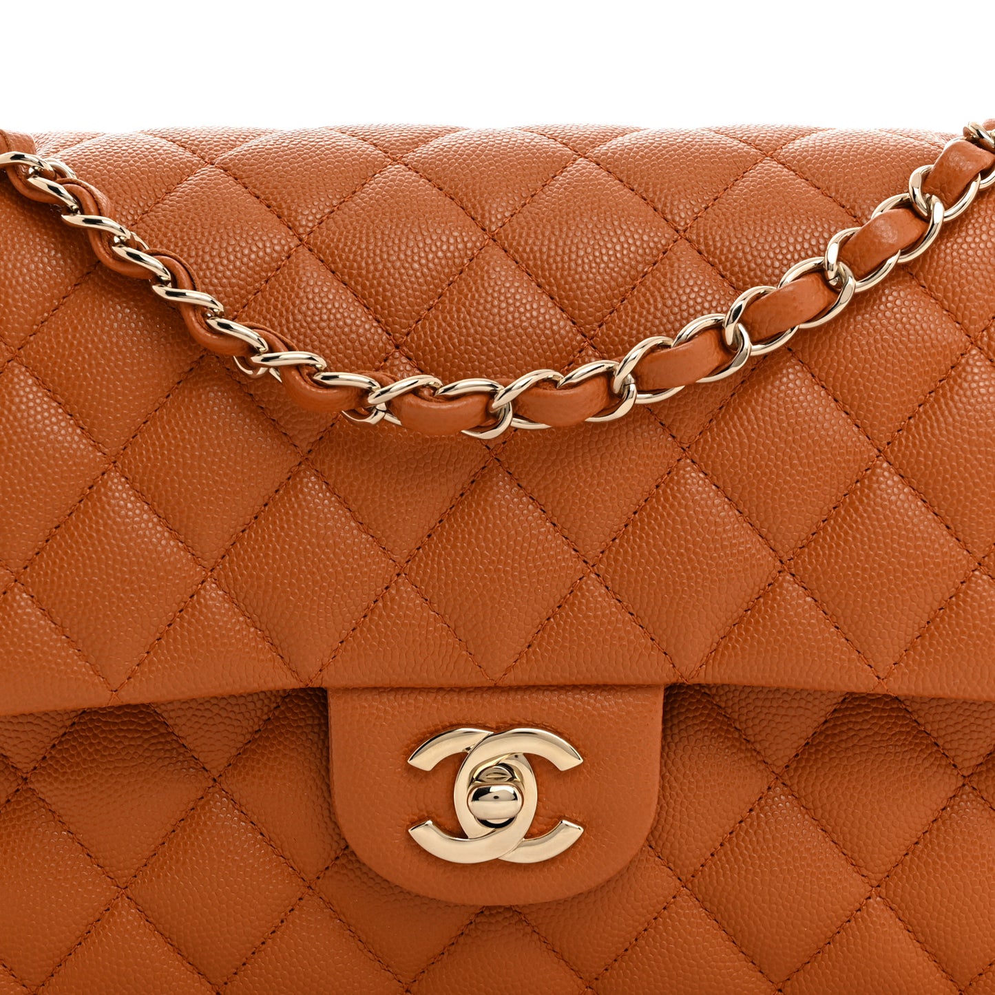 Caviar Quilted Medium Double Flap Light Brown