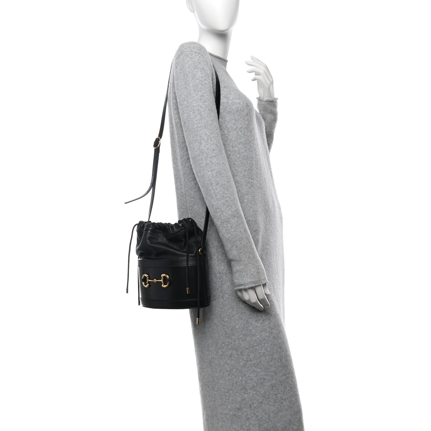 Gucci Azalea Sakai Calfskin Horsebit 1955 Drawstring Bucket Bag Black 2 of 10