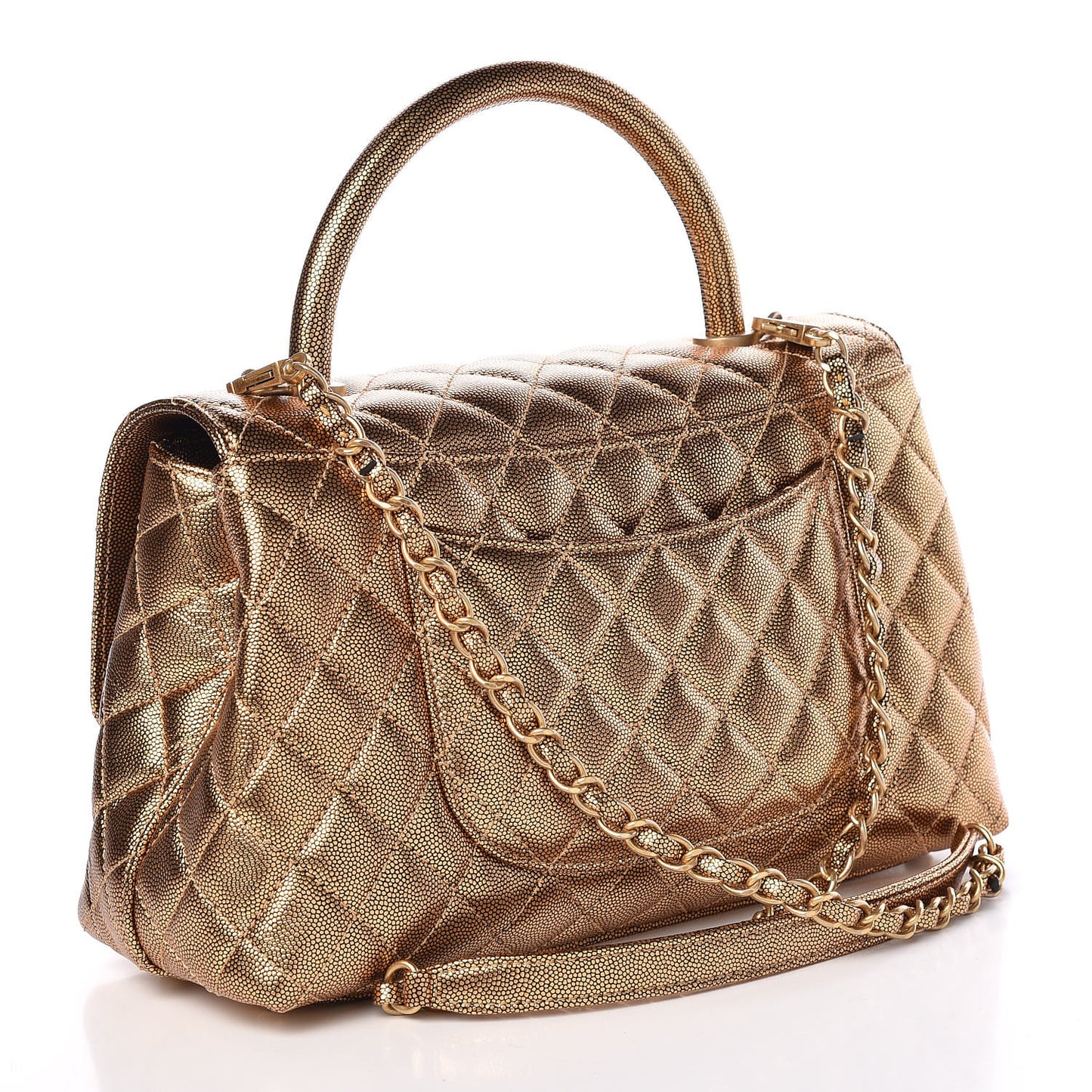 Metallic Caviar Quilted Small Coco Handle Flap Gold