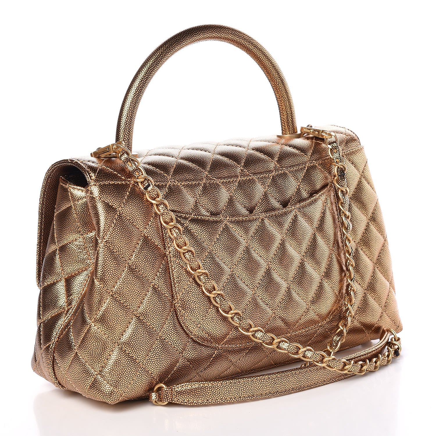Chanel Metallic Caviar Quilted Small Coco Handle Flap Gold 3 of 14