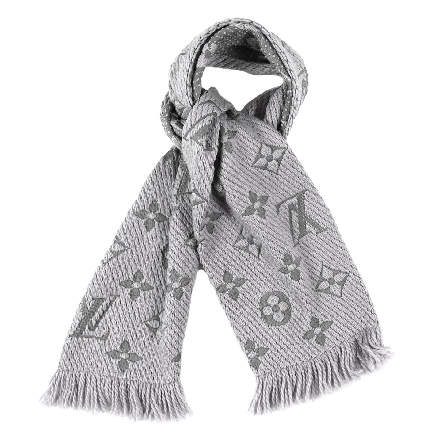Wool Silk Logomania Scarf Pearl Grey