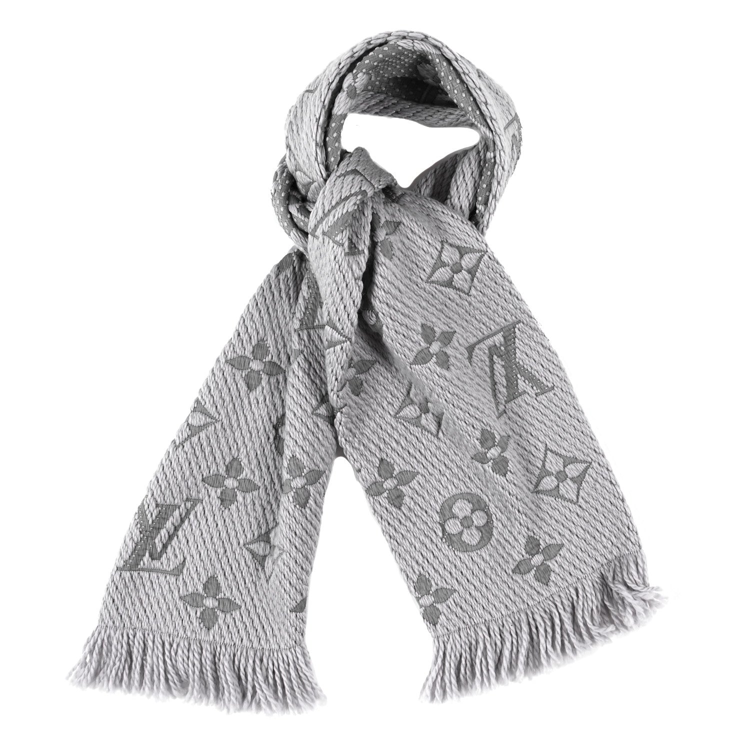 Louis Vuitton Wool Silk Logomania Scarf Pearl Grey 1 of 3