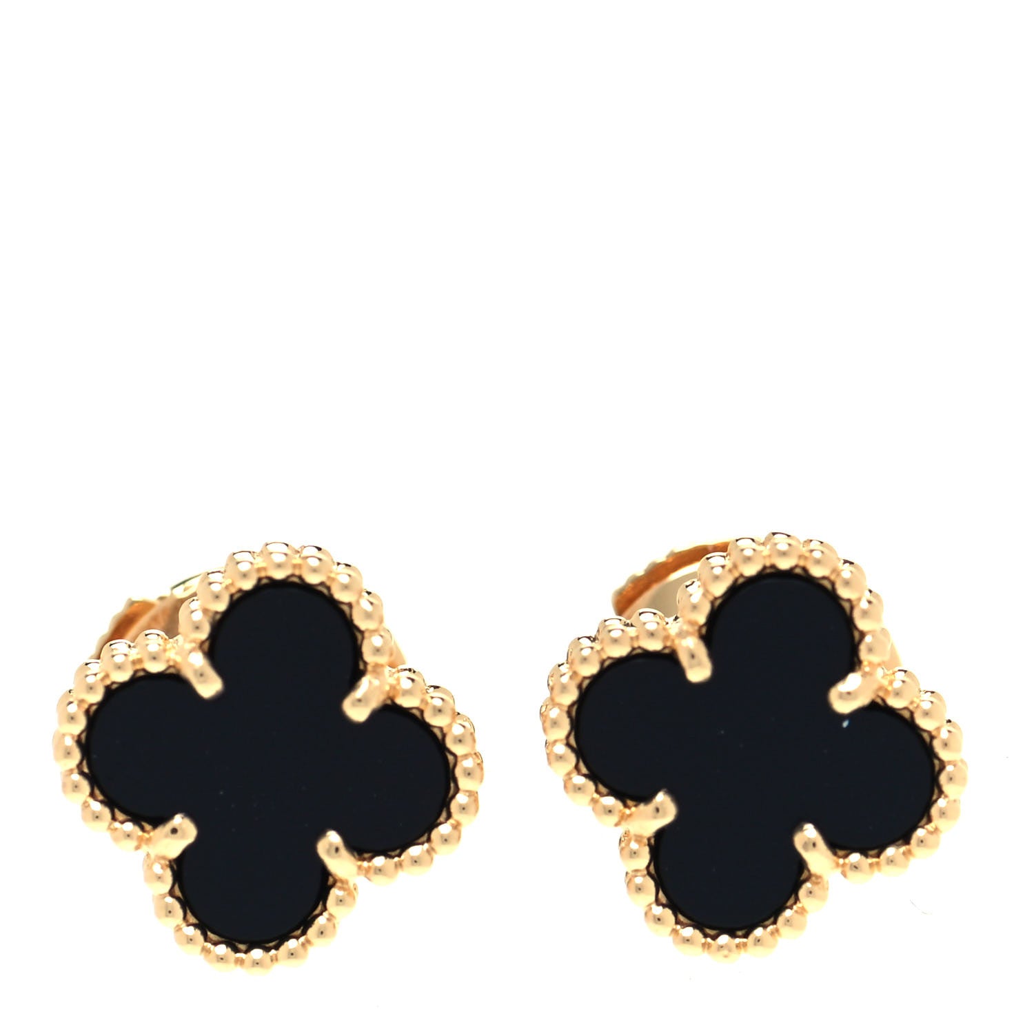 Van Cleef & Arpels 18K Yellow Gold Black Onyx Sweet Alhambra Earrings 1 of 6