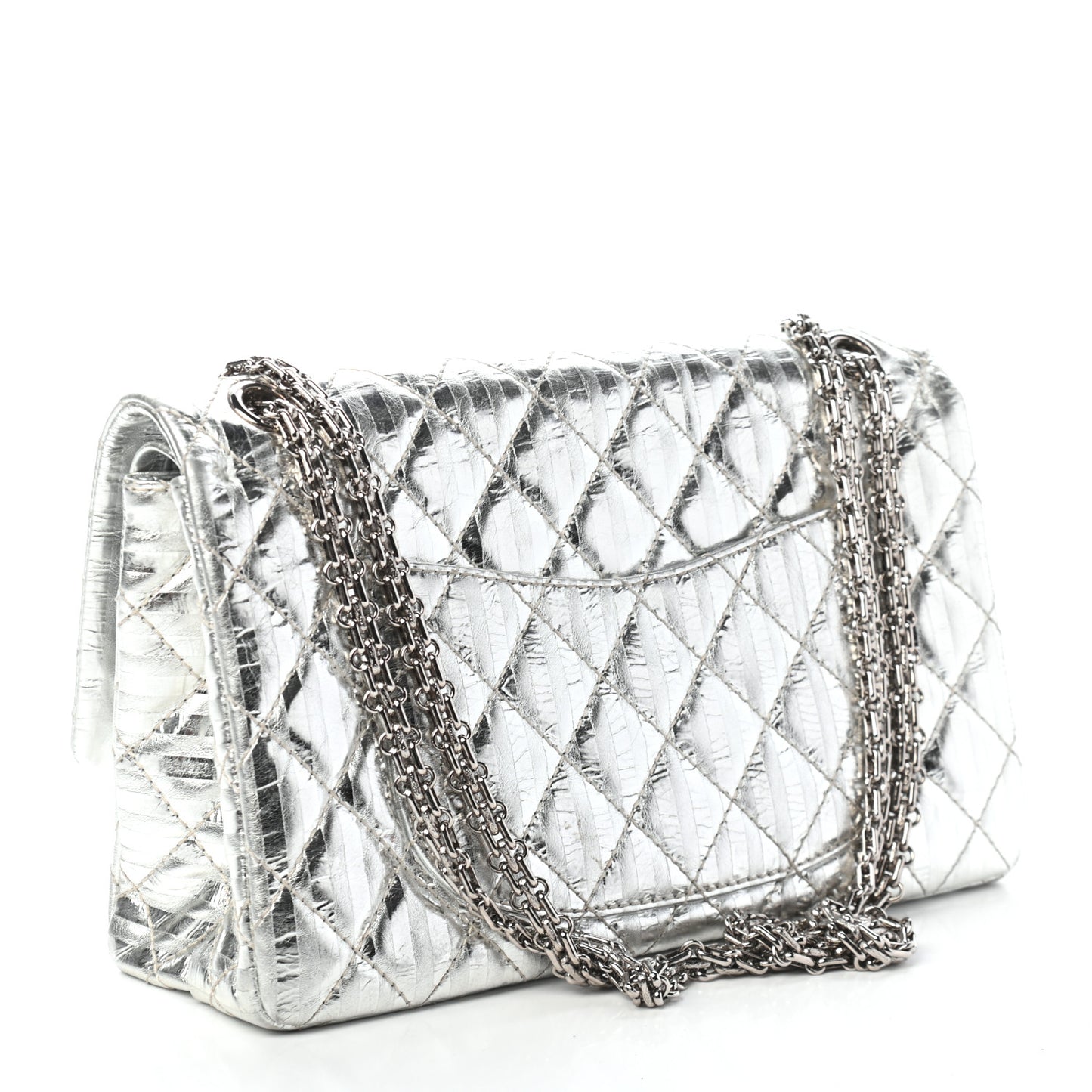 Metallic Calfskin Striped 2.55 Reissue Flap Silver
