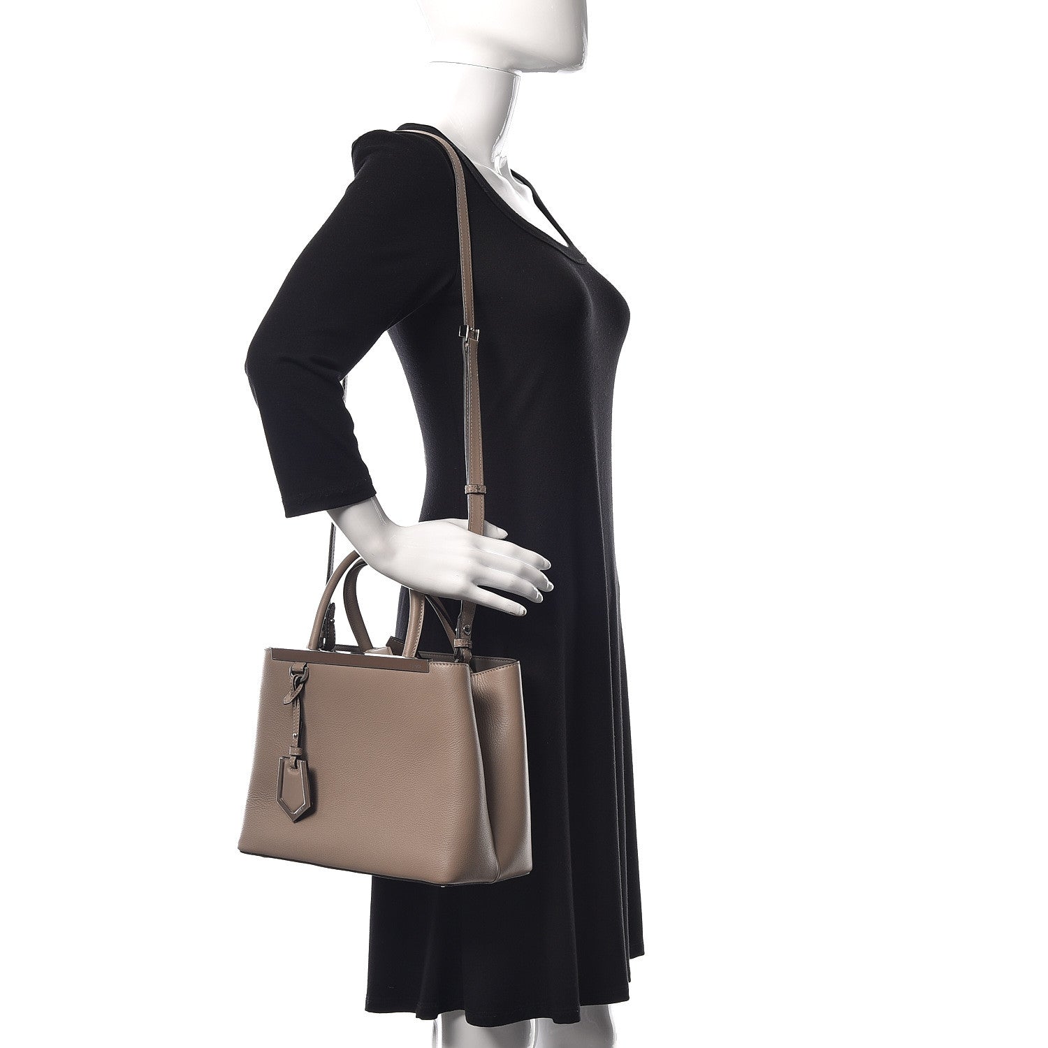 Fendi Vitello Dolce Century Petite 2Jours Tote Tortora Carbone 2 of 11