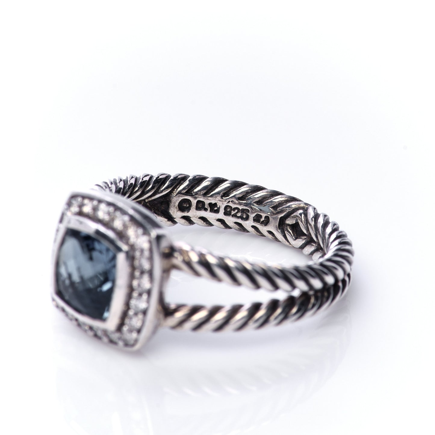 Sterling Silver Diamond Hampton Blue Topaz 7mm Petite Albion Ring 54 7