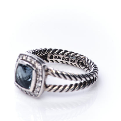 David Yurman Sterling Silver Diamond Hampton Blue Topaz 7mm Petite Albion Ring 54 7 5 of 5