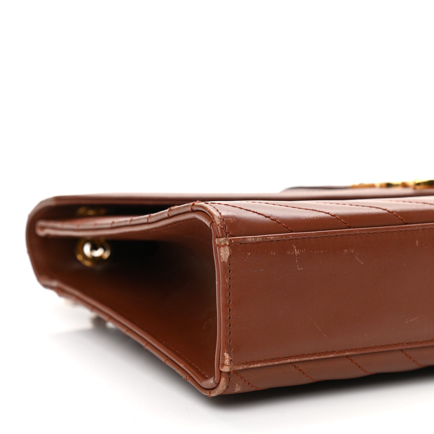 Smooth Calfskin Matelasse Chevron Large Monogram Satchel Brown Brown