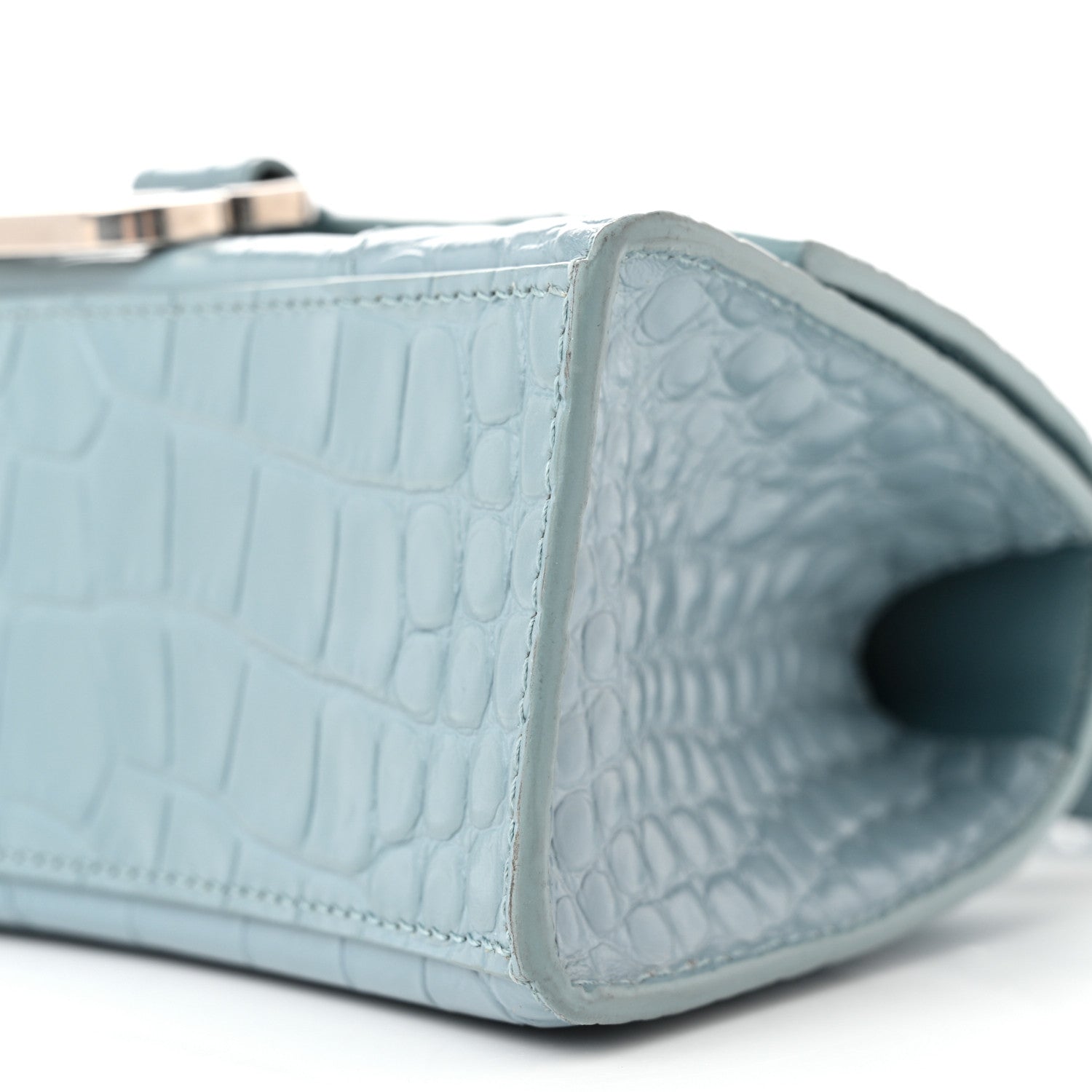 Balenciaga Shiny Calfskin Crocodile Embossed Hourglass Top Handle Bag XS Blue Grey 11 of 14