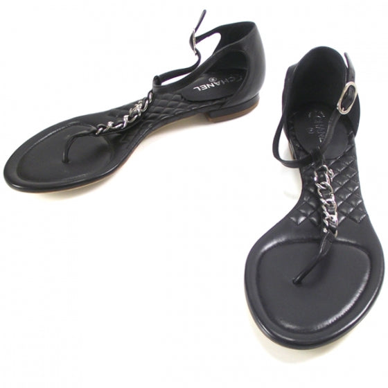 Chanel Quilted Thong Sandals Black 36.5 C 1 of 9