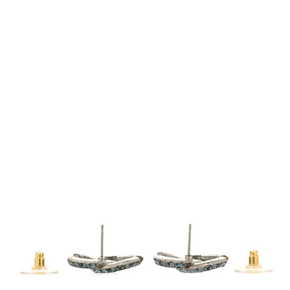 Chanel Metal Baguette Crystal CC Earrings Silver Blue 3 of 4