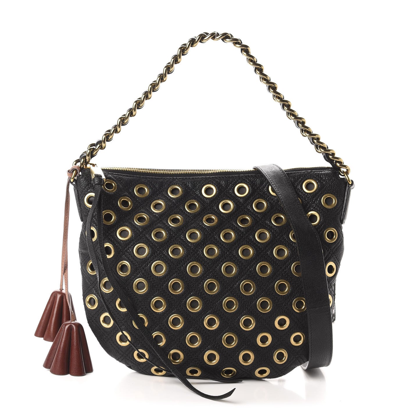 Goatskin Quilted Grommet Small Nomad Hobo Black