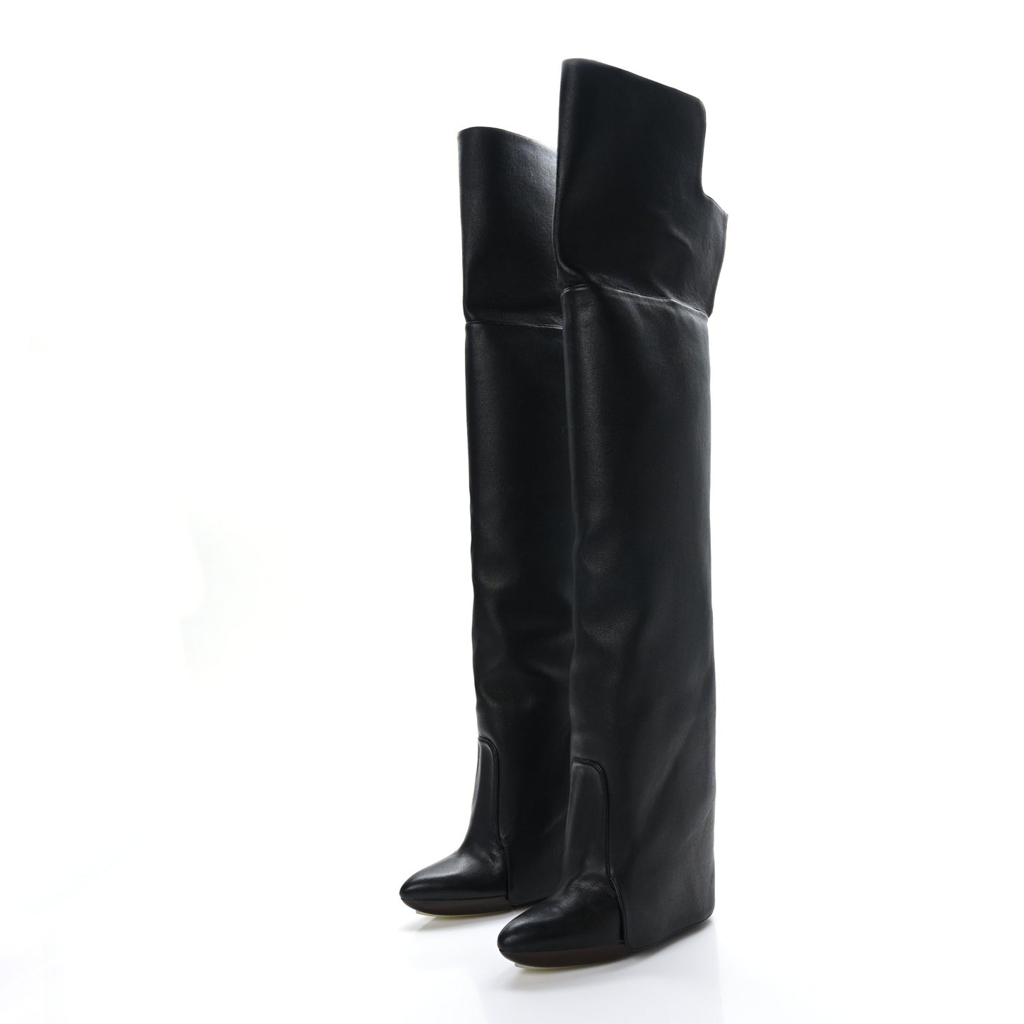 Calfskin Newton Over The Knee Boots 35.5 Black Marron