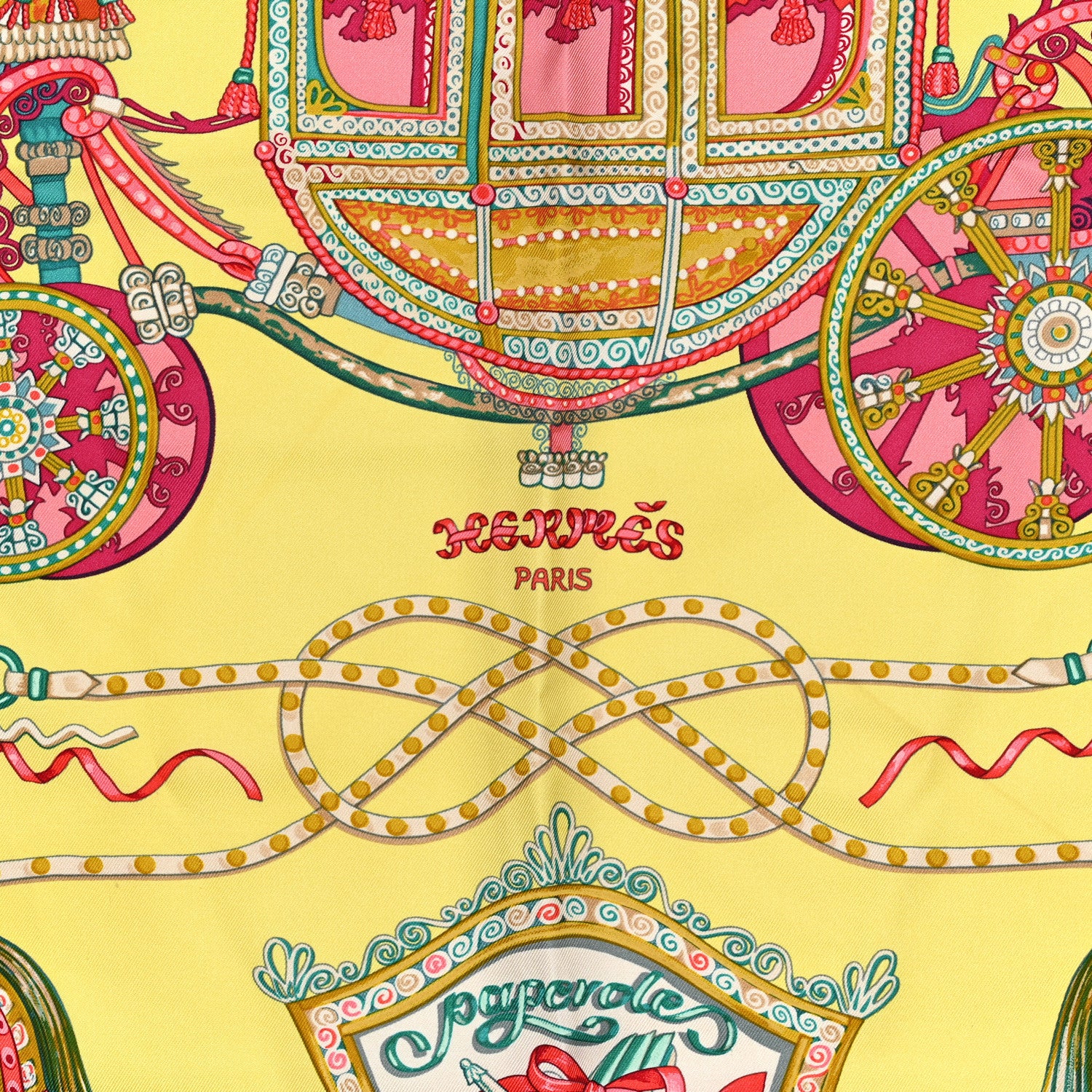 Hermes Silk Paperoles Scarf 90 Jaune Soufre Vert D Eau Rose 2 of 5