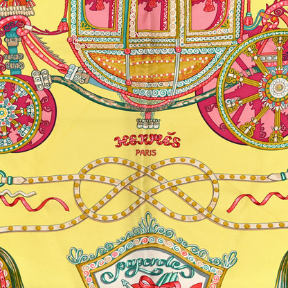 Hermes Silk Paperoles Scarf 90 Jaune Soufre Vert D Eau Rose 2 of 5