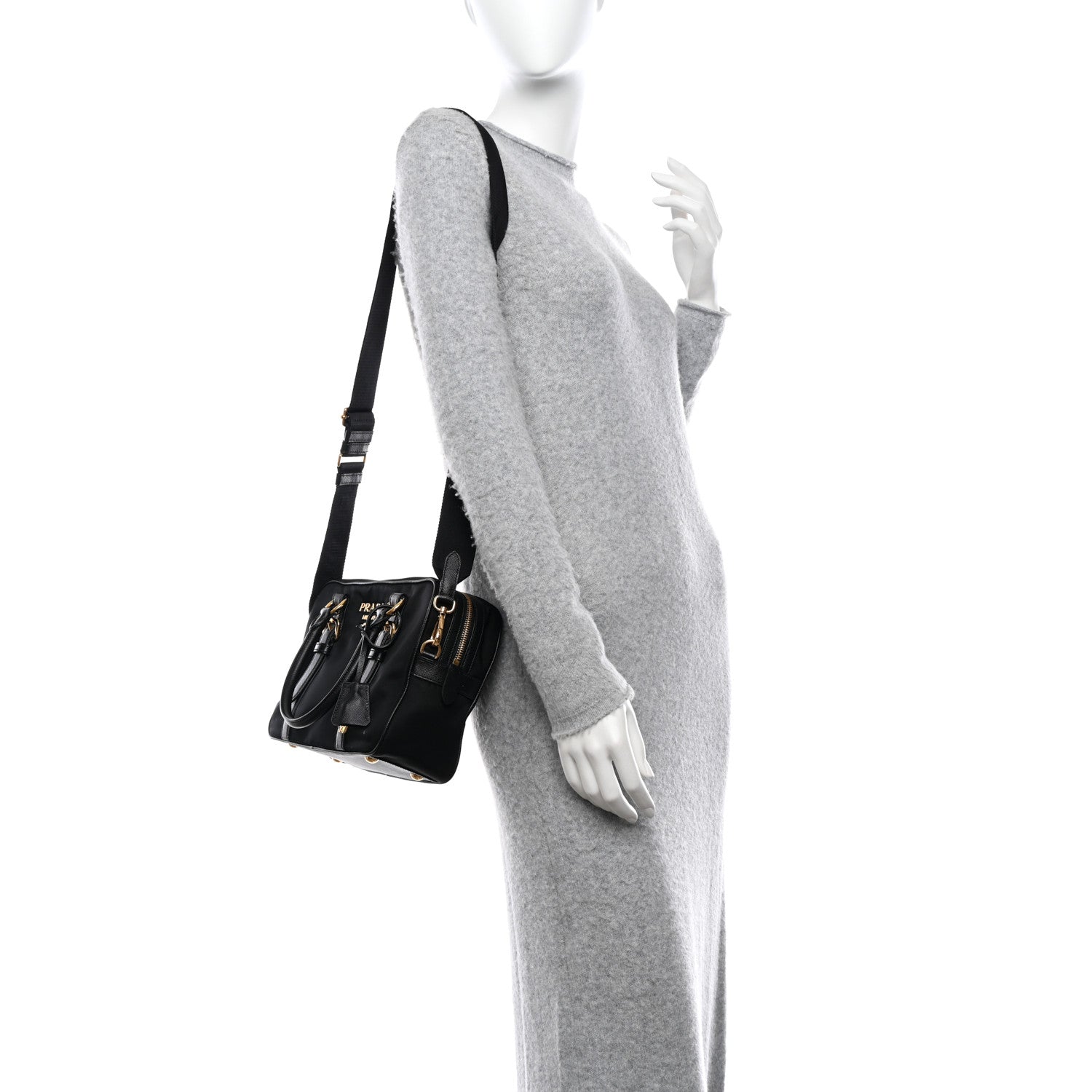 Prada Tessuto Nylon Saffiano Bauletto Black 2 of 14