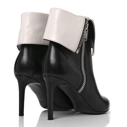 Saint Laurent Calfskin Fold Over Ankle Boots 38 Black White 4 of 7