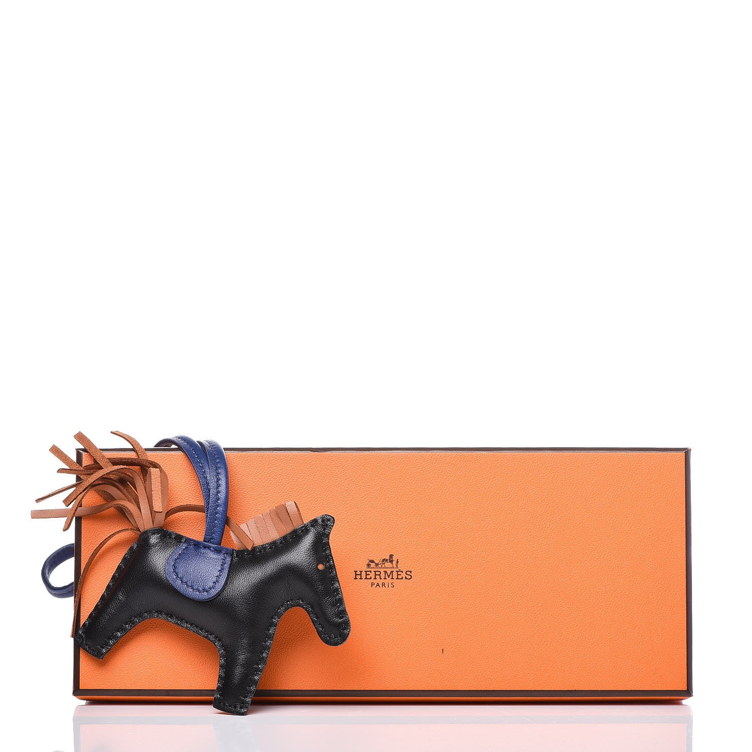 Hermes Milo Lambskin Grigri Rodeo Horse Bag Charm PM Black Bleu Saphir Gold 5 of 5