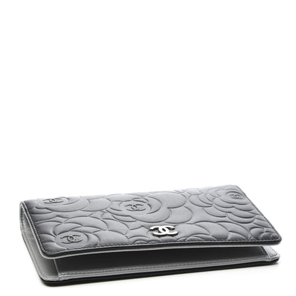 Chanel Lambskin Camellia Embossed Yen Wallet Black 3 of 9