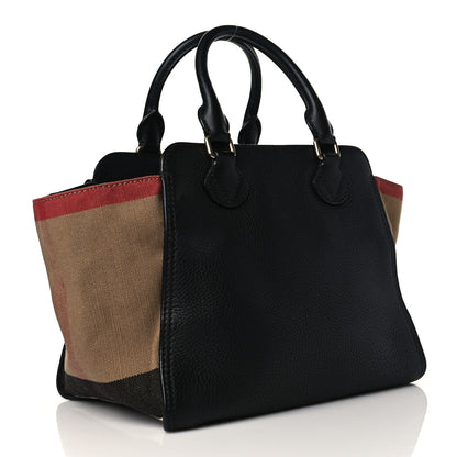 Burberry Canvas Mega Check Grained Calfskin Medium Harcourt Satchel Black 3 of 10