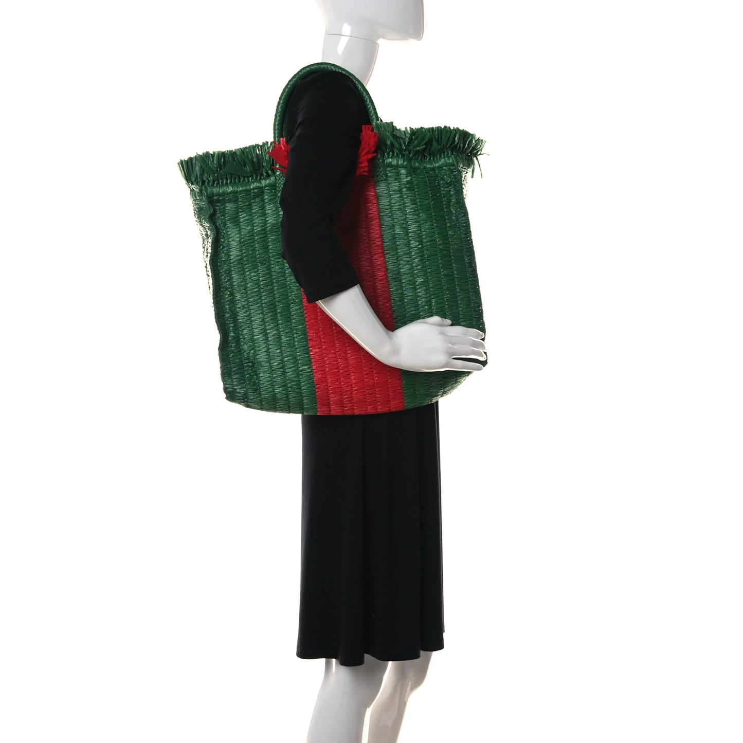 Raffia Linen Web Cestino Tote Bag Red Green