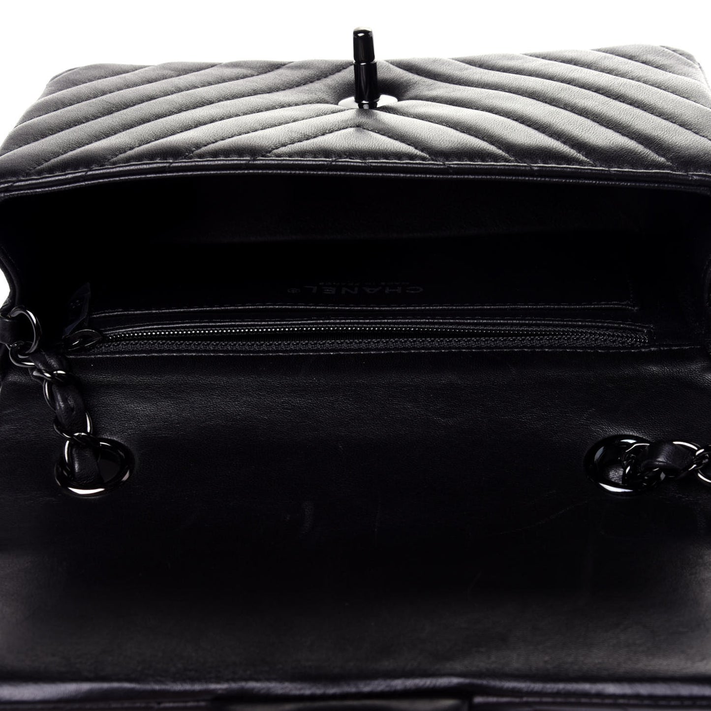 Lambskin Chevron Quilted Mini Rectangular Flap So Black