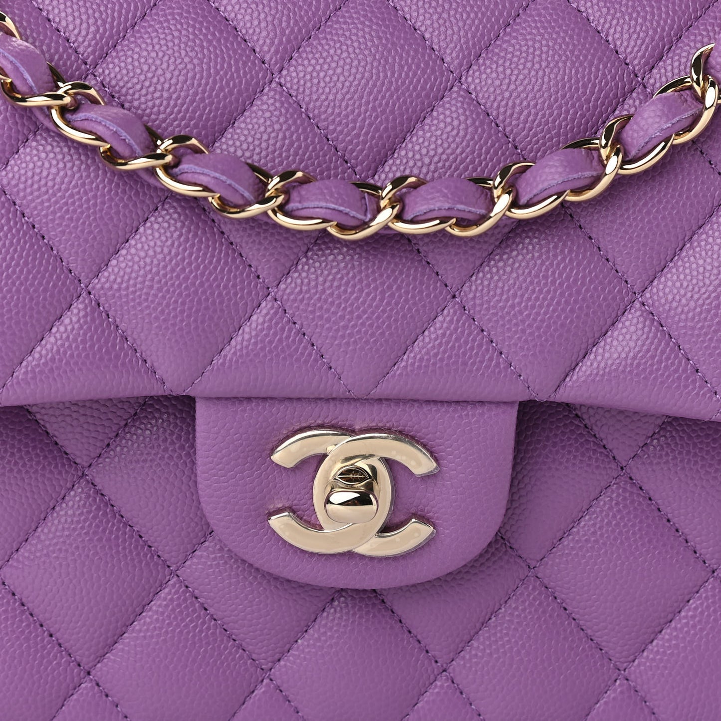 Caviar Quilted Small Double Flap Purple