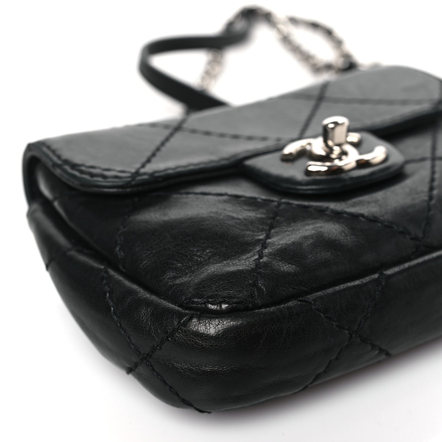 Lambskin Small Stitched Mini Flap Black