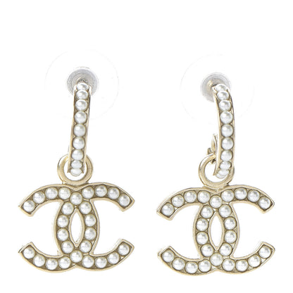 Chanel Pearl CC Hoop Drop Earring Gold 1 of 5