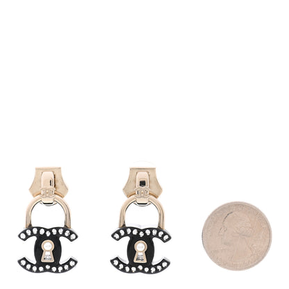 Chanel Resin Crystal Pearl CC Drop Earrings Black 4 of 12