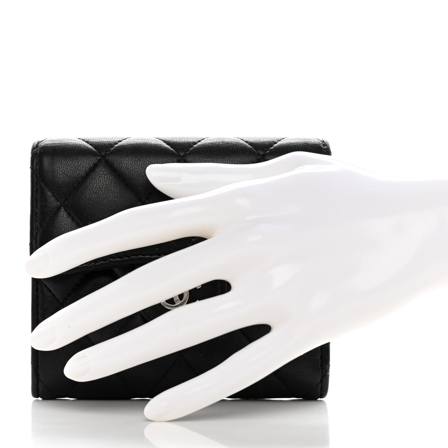 Lambskin Quilted Compact Flap Wallet Black